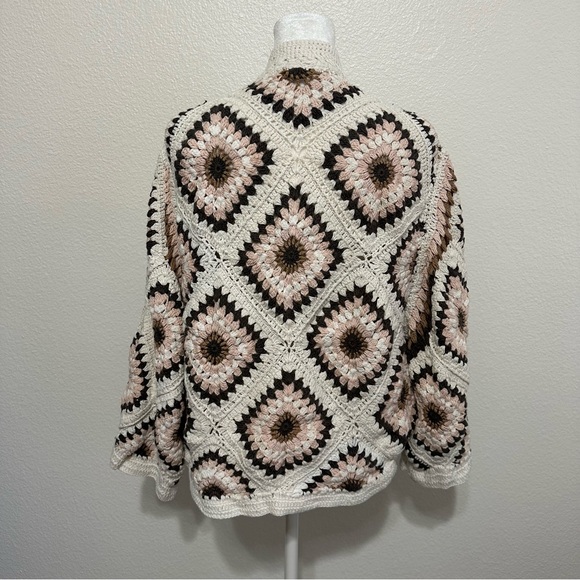 Anthropologie Amber Crochet Cardigan Sweater O/S Cream Granny Square Cottagecore - Picture 5 of 12